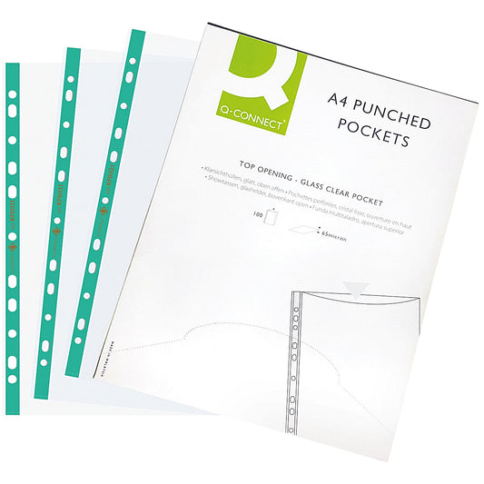 Q-Connect A4 Deluxe Punched Pockets, 65 micron, Top Opening, Pack of 100