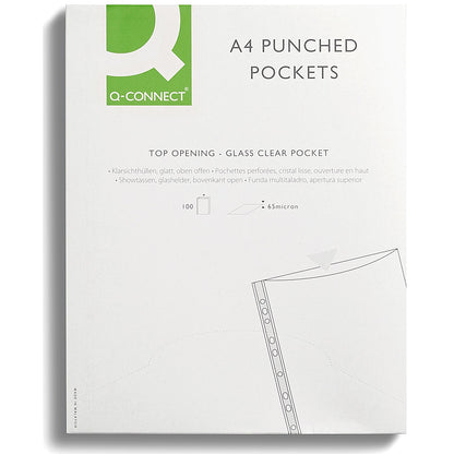 Q-Connect A4 Deluxe Punched Pockets, 65 micron, Top Opening, Pack of 100
