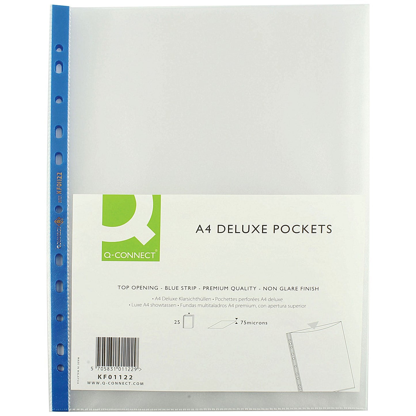 Q-Connect Deluxe A4 Punched Pockets, 75 Micron, Top Opening, Pack of 25