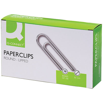 Q-Connect Paperclips Lipped 32mm 100 Per Box (Pack of 10)