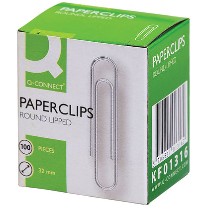 Q-Connect Paperclips Lipped 32mm 100 Per Box (Pack of 10)
