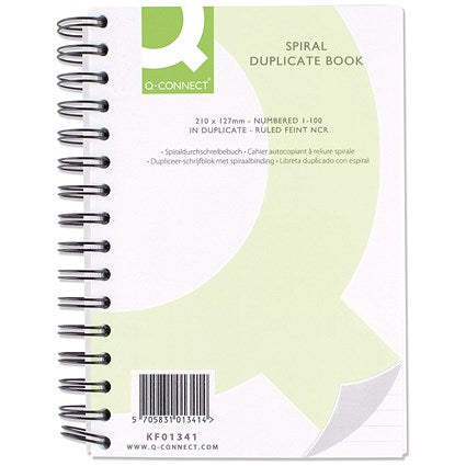 Q-Connect Carbonless Wirebound Duplicate Book, Ruled, 100 Sets, 210x127mm, Pack of 1