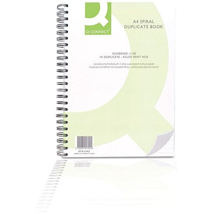 Q-Connect Carbonless Wirebound Duplicate Book, Ruled, 100 Sets, A4, Pack of 1