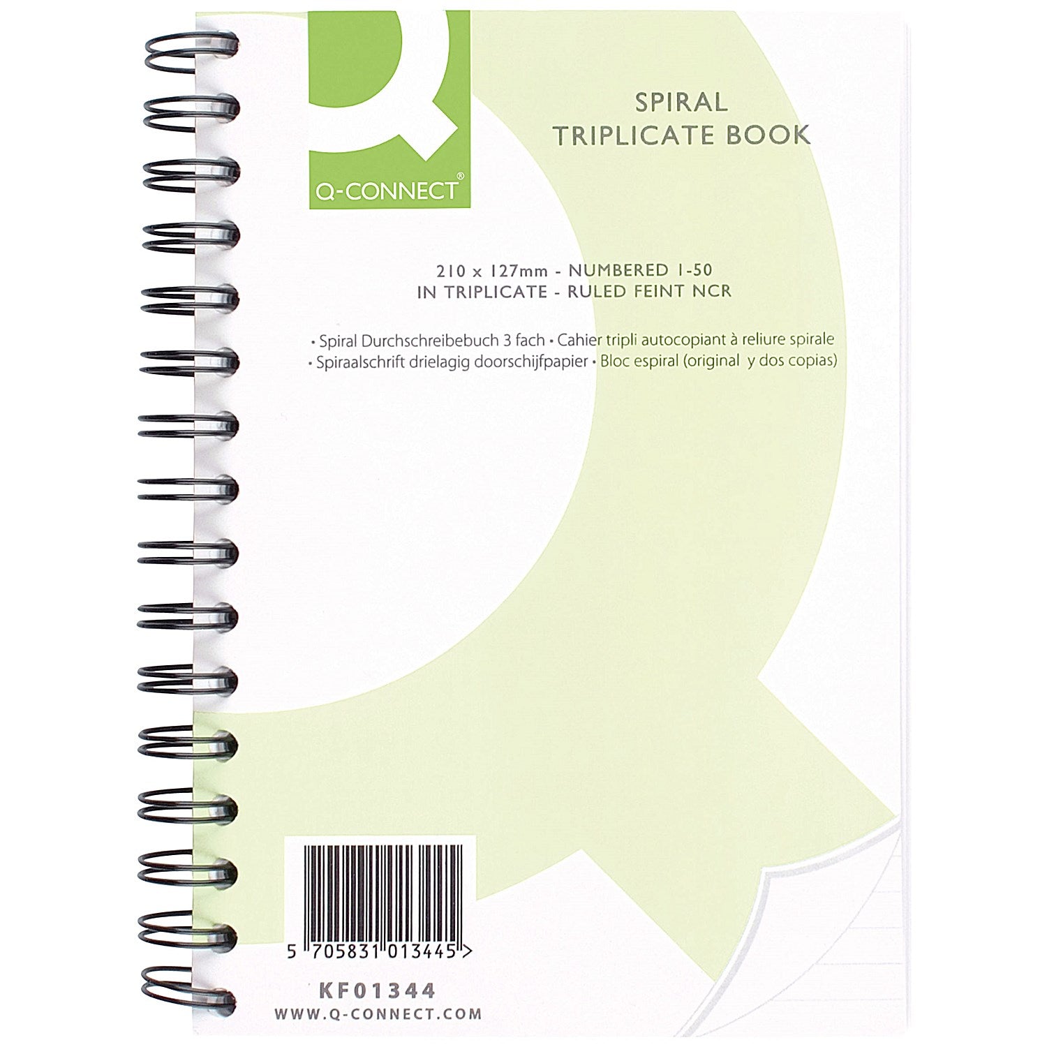 Q-Connect Carbonless Wirebound Triplicate Book, Ruled, 50 Sets, 210x127mm, Pack of 1