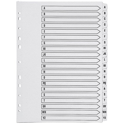 Q-Connect Plastic Index Dividers, A-Z, Clear Tabs, A4, White