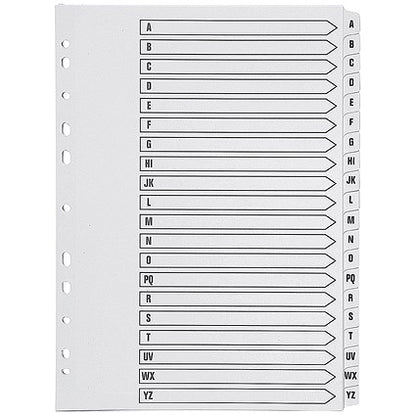 Q-Connect Plastic Index Dividers, A-Z, Clear Tabs, A4, White