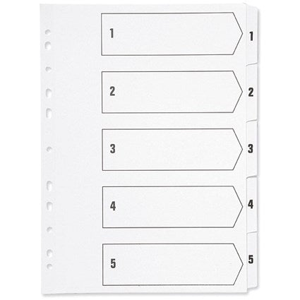 Q-Connect Plastic Index Dividers, 1-5, Clear Tabs, A4, White
