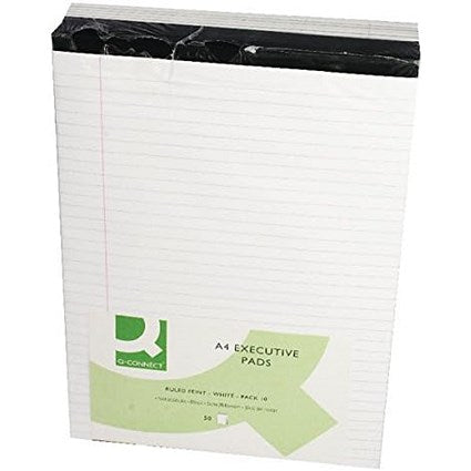 Q-Connect Executive Pad, A4, Ruled with Margin, 104 Pages, White, Pack of 10