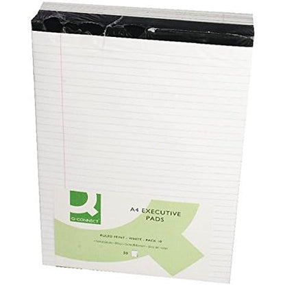 Q-Connect Executive Pad, A4, Ruled with Margin, 104 Pages, White, Pack of 10