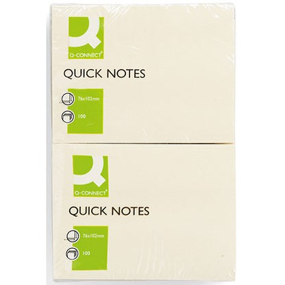 Q-Connect Quick Notes, 76 x 102mm, Yellow, Pack of 12 x 100 Notes