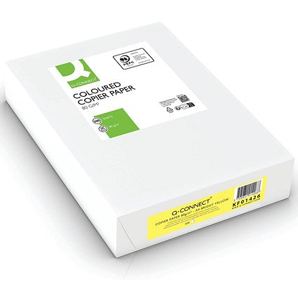 Q-Connect A4 Coloured Paper, Bright Yellow, 80gsm, Ream (500 Sheets)