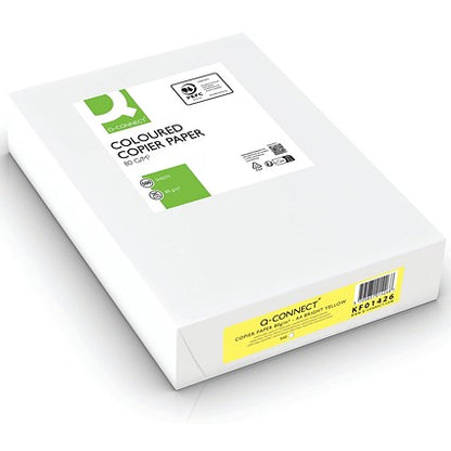 Q-Connect A4 Coloured Paper, Bright Yellow, 80gsm, Ream (500 Sheets)