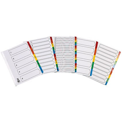 Q-Connect Reinforced Board Index Dividers, 1-5, Multicolour Tabs, A4, White
