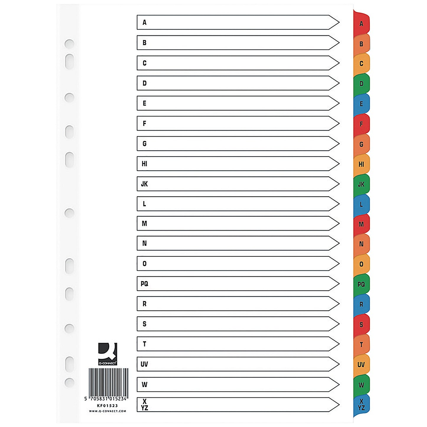 Q-Connect Reinforced Board Index Dividers, A-Z, Multicolour Tabs, A4, White, Pack of 10