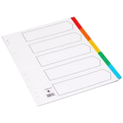 Q-Connect Reinforced Board Subject Dividers, 5-Part, Blank Multicolour Tabs, A4, White