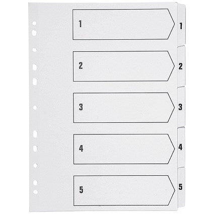 Q-Connect Reinforced Board Index Dividers, 1-5, Clear Tabs, A4, White