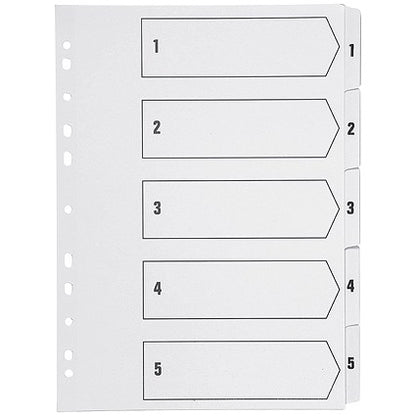 Q-Connect Reinforced Board Index Dividers, 1-5, Clear Tabs, A4, White