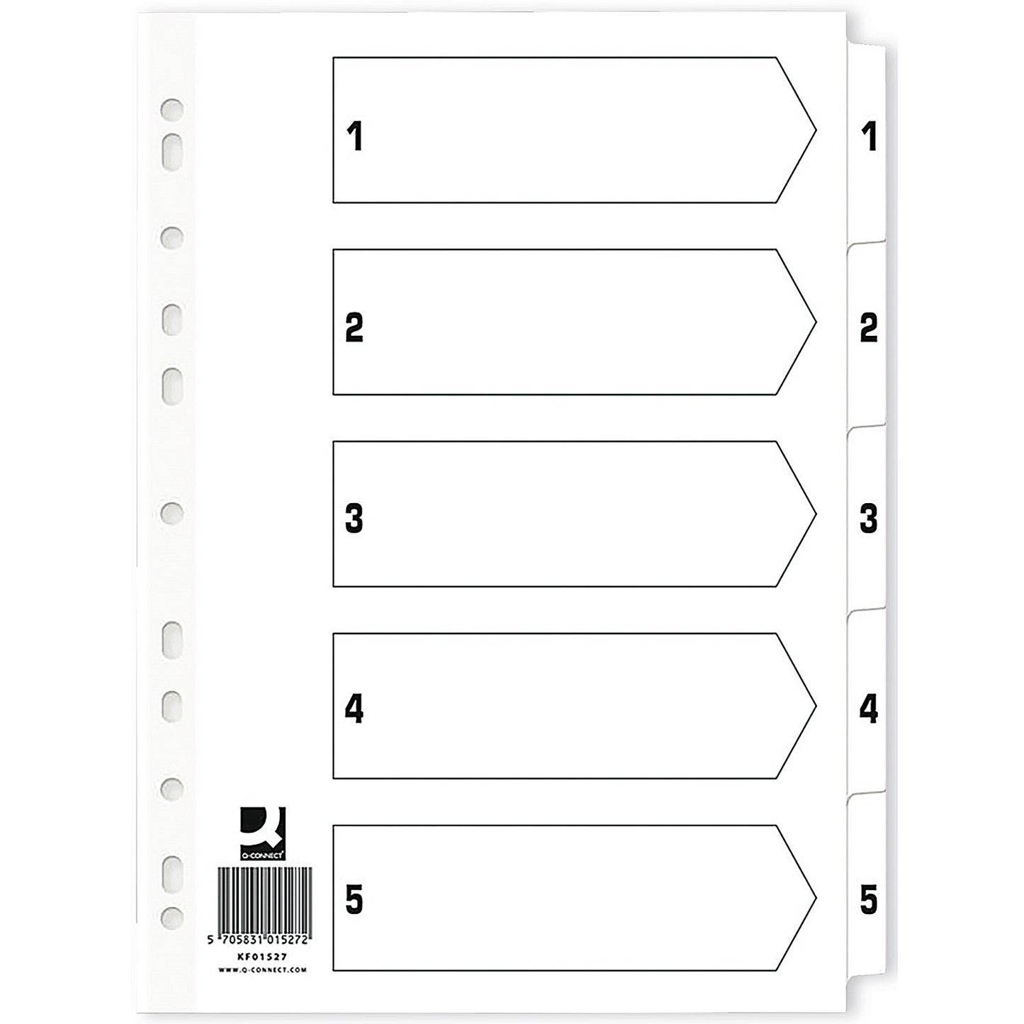 Q-Connect Reinforced Board Index Dividers, 1-5, Clear Tabs, A4, White (Pack of 50)