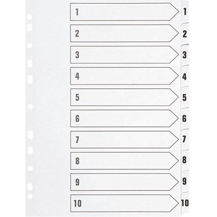 Q-Connect Reinforced Board Index Dividers, 1-10, Clear Tabs, A4, White