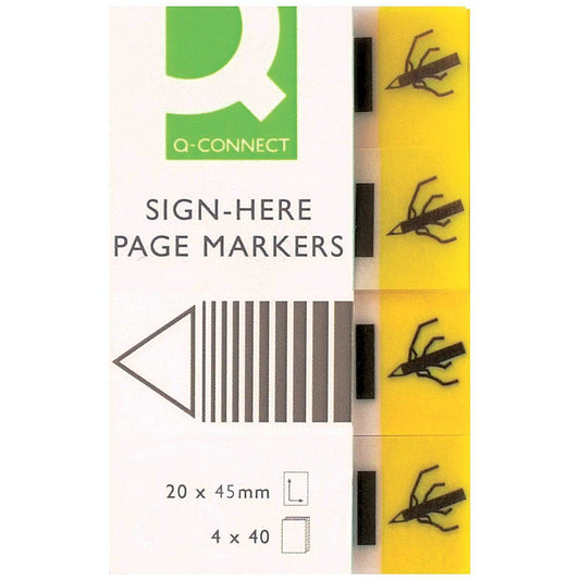 Q-Connect Sign-Here Markers, 20x45mm, Yellow, Pack of 160