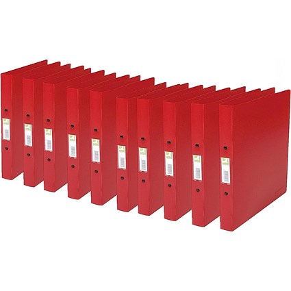 Q-Connect A4 Ring Binder, 2 O-Ring, 25mm Capacity, Red, Pack of 10