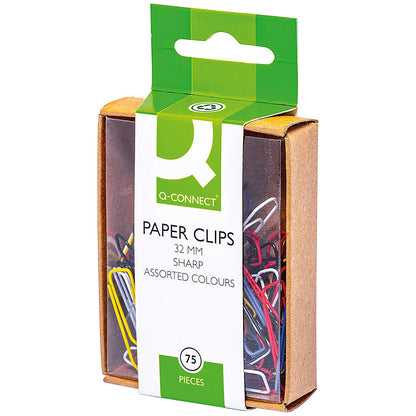 Q-Connect Paperclips, 32mm, Assorted, Pack of 750(10 packs of 75)