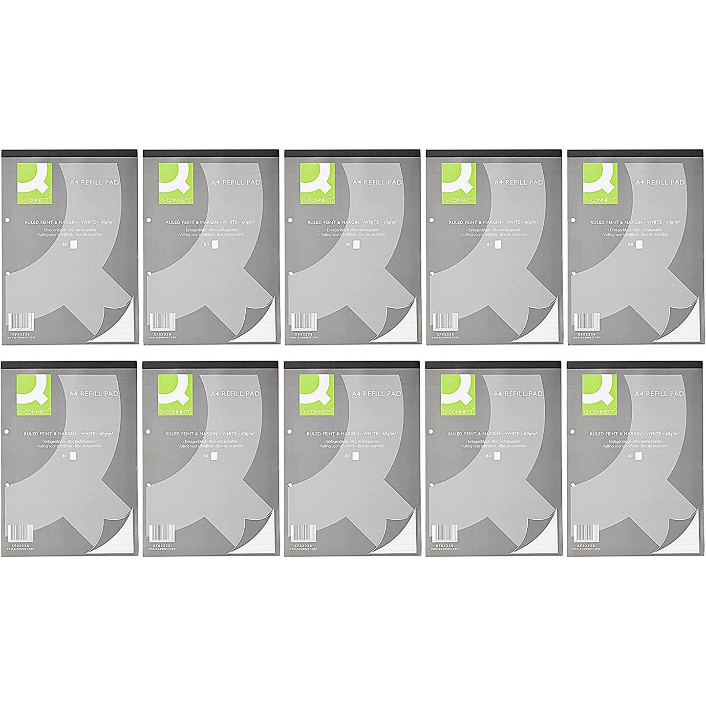 Q-Connect Refill Pad, A4, Ruled with Margin, 160 Pages, Pack of 10
