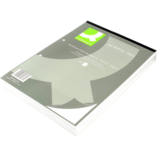 Q-Connect Refill Pad, A4, 6mm Ruled with Margin, 160 Pages, Pack of 10