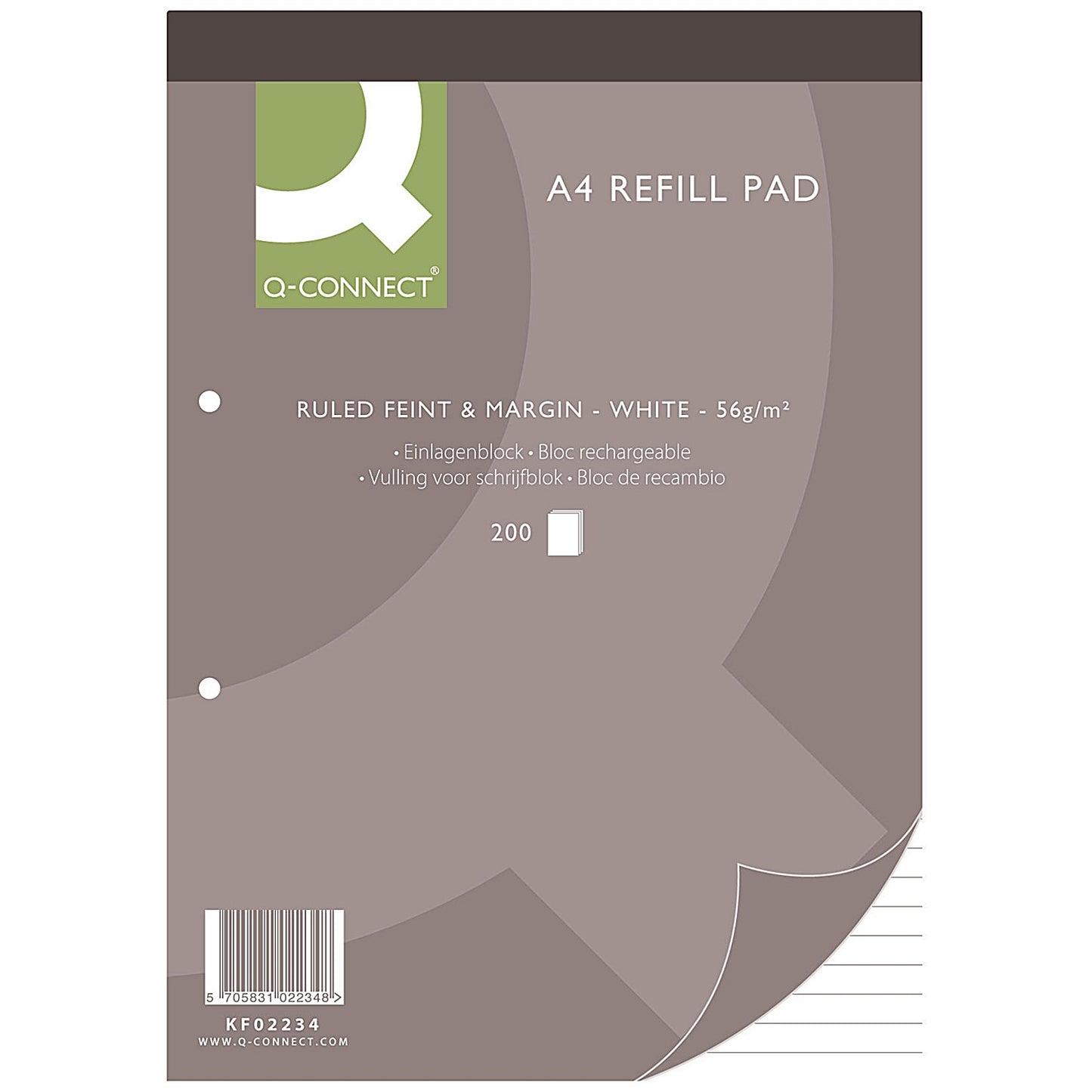 Q-Connect Refill Pad, A4, Ruled with Margin, 400 Pages, Pack of 5