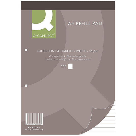 Q-Connect Refill Pad, A4, Ruled with Margin, 400 Pages, Pack of 5