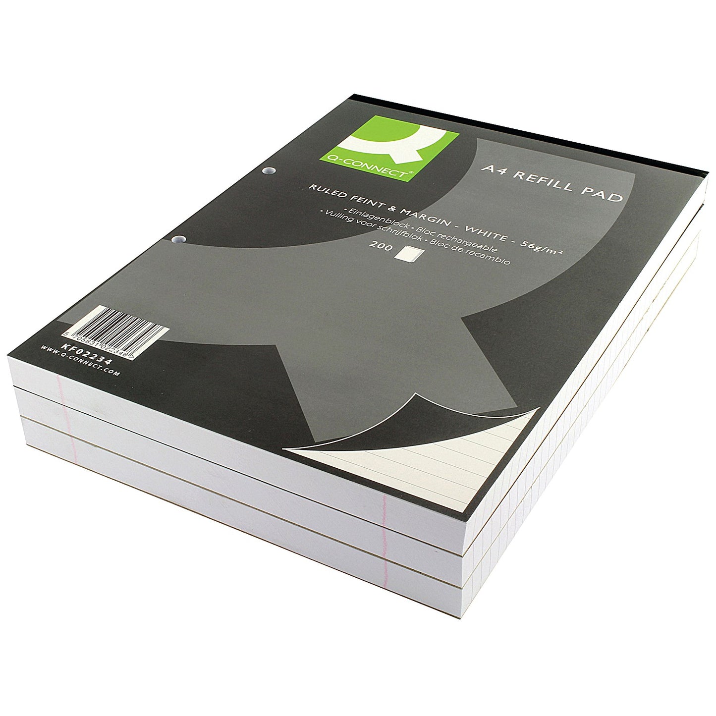Q-Connect Refill Pad, A4, Ruled with Margin, 400 Pages, Pack of 5
