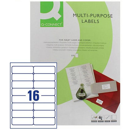 Q-Connect Multi-Purpose Labels, 16 Per Sheet, 99.1x34mm, 8000 Labels