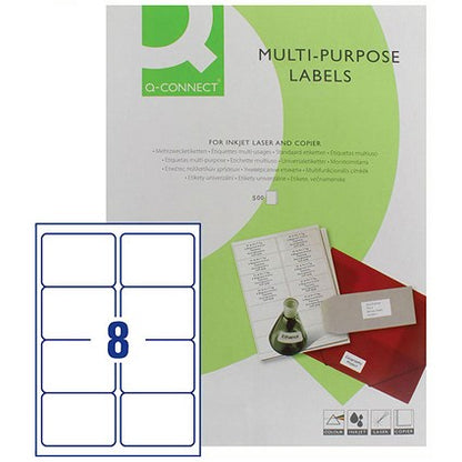 Q-Connect Multi-Purpose Labels, 8 Per Sheet, 99.1x67.7mm, White, 4000 Labels