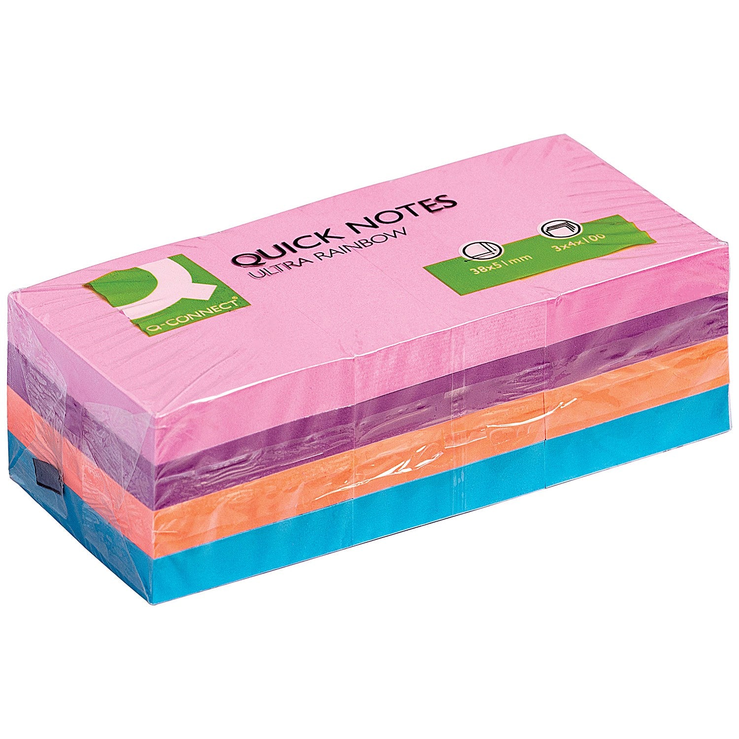 Q-Connect Quick Notes, 38 x 51mm, Rainbow, Pack of 12 x 100 Notes