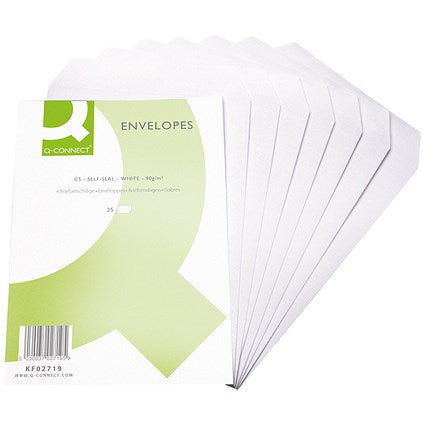 Q-Connect C5 Envelopes, Self Seal, 90gsm, White, 20 Packs of 25