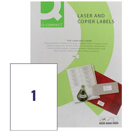 Q-Connect Multi-Purpose Labels, 1 Per Sheet, 210x287mm, White, 100 Labels