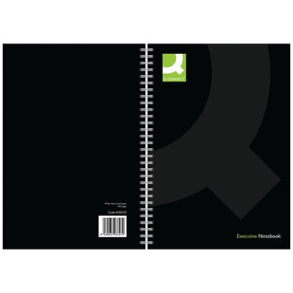 Q-Connect Wirebound Notebook, A4, Ruled, 160 Pages, Black, Pack of 3