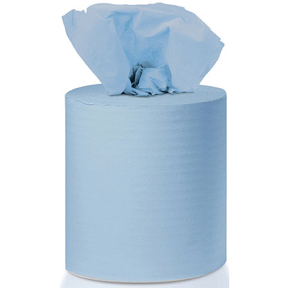 2Work 1-Ply Centrefeed Roll, 300m, Blue, Pack of 6