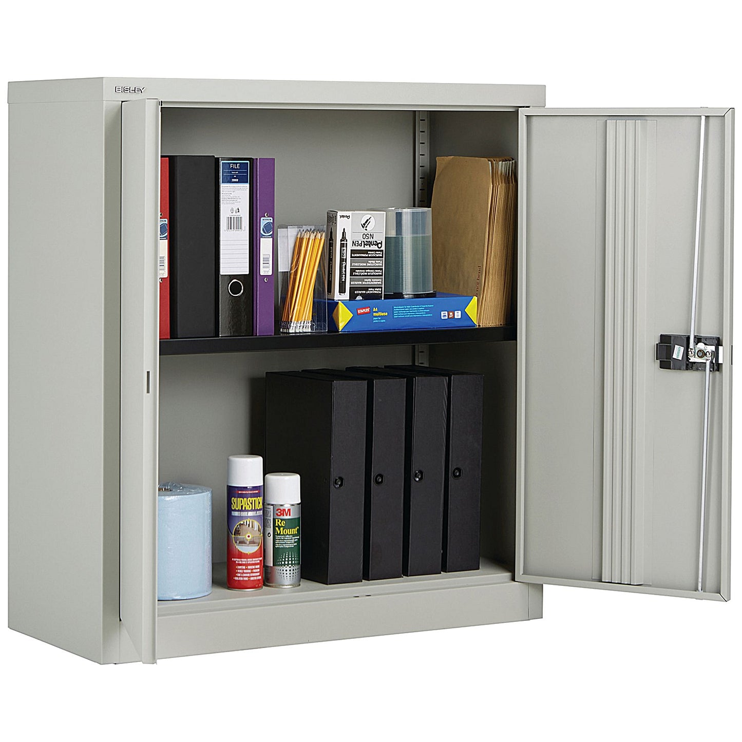 Jemini Medium Steel Stationery Cupboard, 1 Shelf, 1005mm High, Grey
