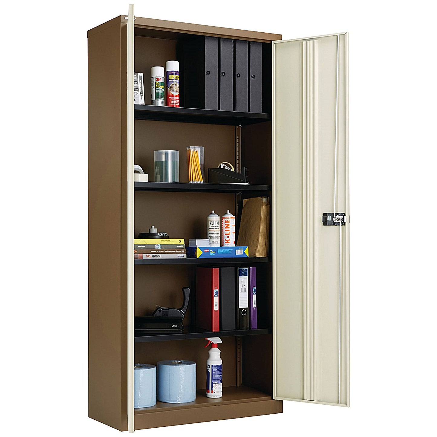 Jemini Extra Tall Metal Stationery Cupboard, 4 Shelves, 1960mm High, Coffee and Cream