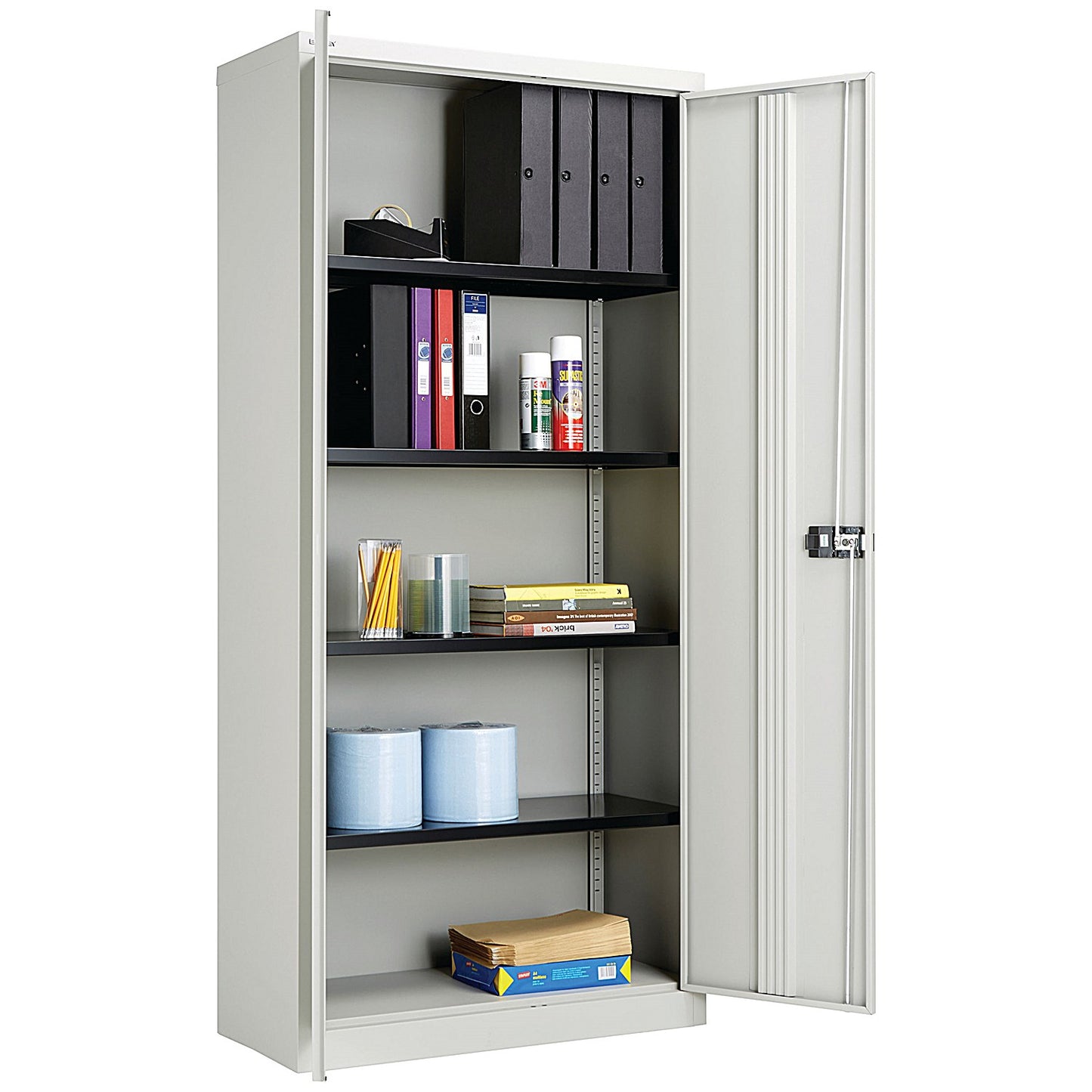 Jemini Extra Tall Metal Storage Cupboard, 4 Shelves, 1960mm High, Grey