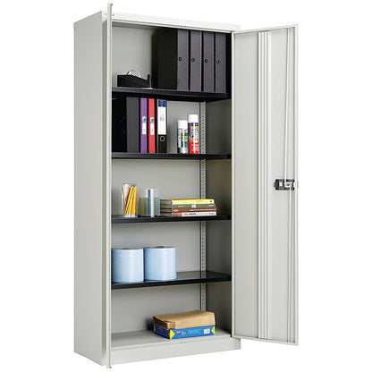 Jemini Extra Tall Metal Storage Cupboard, 4 Shelves, 1960mm High, Grey