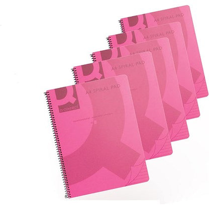Q-Connect Wirebound Pad, A4, Ruled, 160 Pages, Transparent Red, Pack of 5