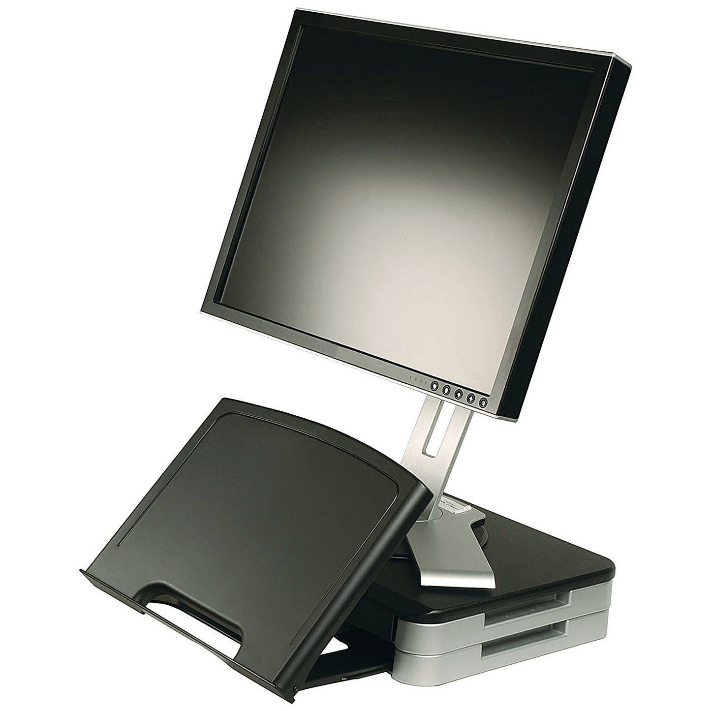 Q-Connect Monitor Stand with Drawer and Copyholder, Adjustable Height, Black