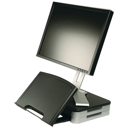 Q-Connect Monitor Stand with Drawer and Copyholder, Adjustable Height, Black