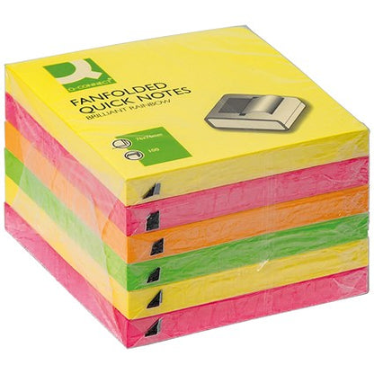 Q-Connect Fanfold Notes, 75 x 75mm, Neon, Pack of 6 x 100 Fanfold Notes