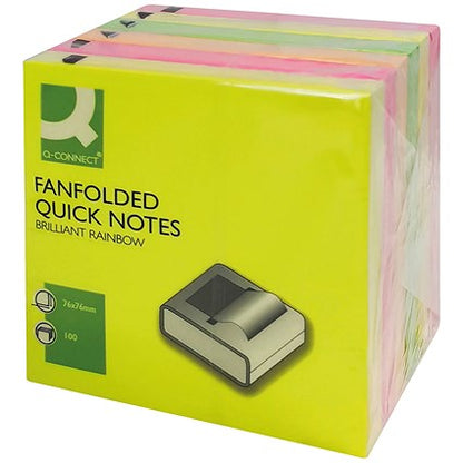 Q-Connect Fanfold Notes, 75 x 75mm, Neon, Pack of 6 x 100 Fanfold Notes