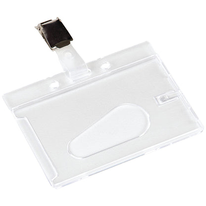 Q-Connect Rigid Credit Card Sized Name Badge Holder and Clip, 68x91mm, Clear, Pack of 10