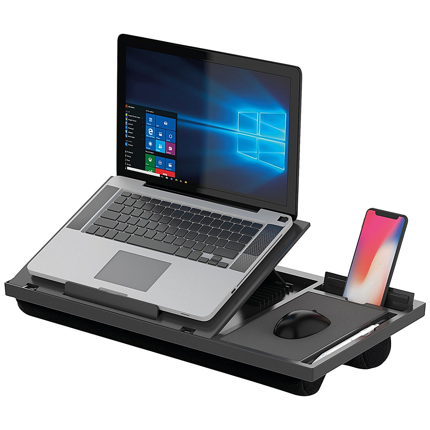Q-Connect Laptop Stand with Mousepad and Phone Holder, Adjustable Height and Tilt, Black