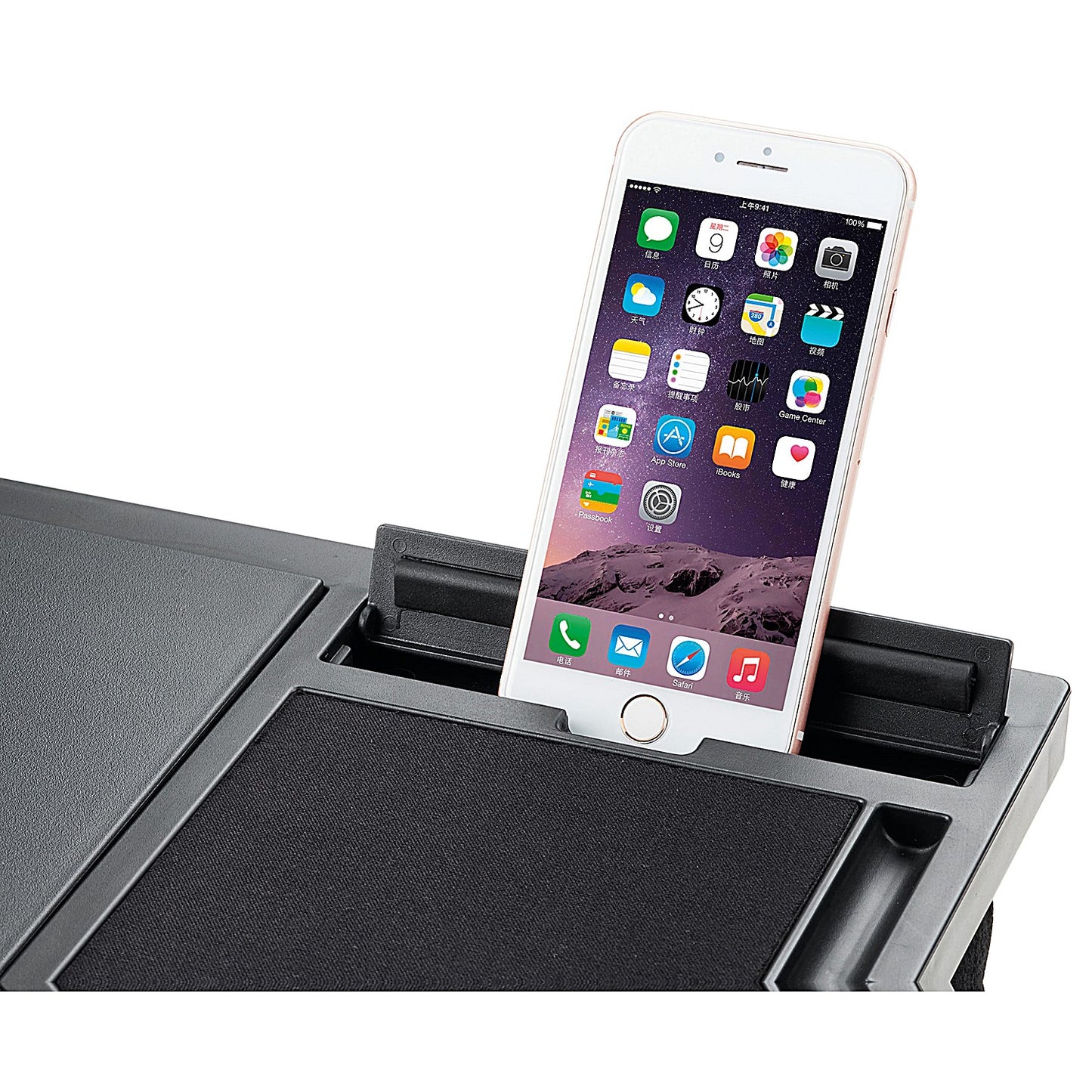 Q-Connect Laptop Stand with Mousepad and Phone Holder, Adjustable Height and Tilt, Black